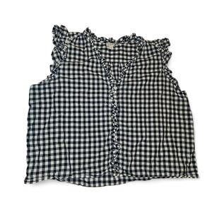 Dark Blue and White Gingham Sleeveless Top
